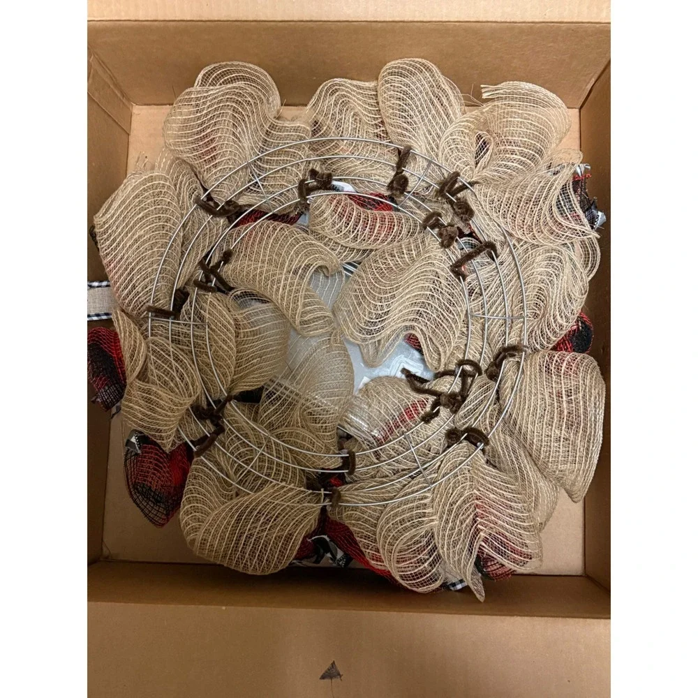 Handmade Christmas Deco Mesh Wreath Merry Christmas Buffalo Plaid Rustic Decor